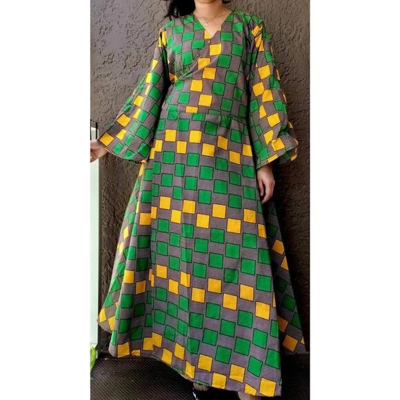 LADDI NWT INDIAN BATIK BLOCK PRINT DRESS AFRICAN STYLE ONE SIZE - Picture 1 of 12